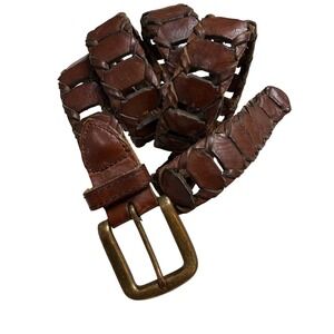 Argentina Cowhide Woven Braided Belt Mens 48" Brown Leather Western Brass Buckle